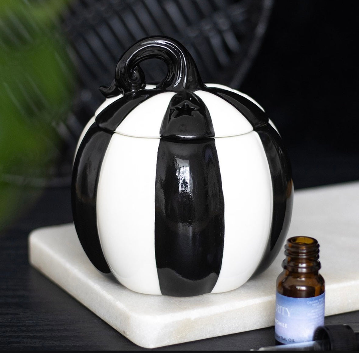Black & White Striped Pumpkin Burner