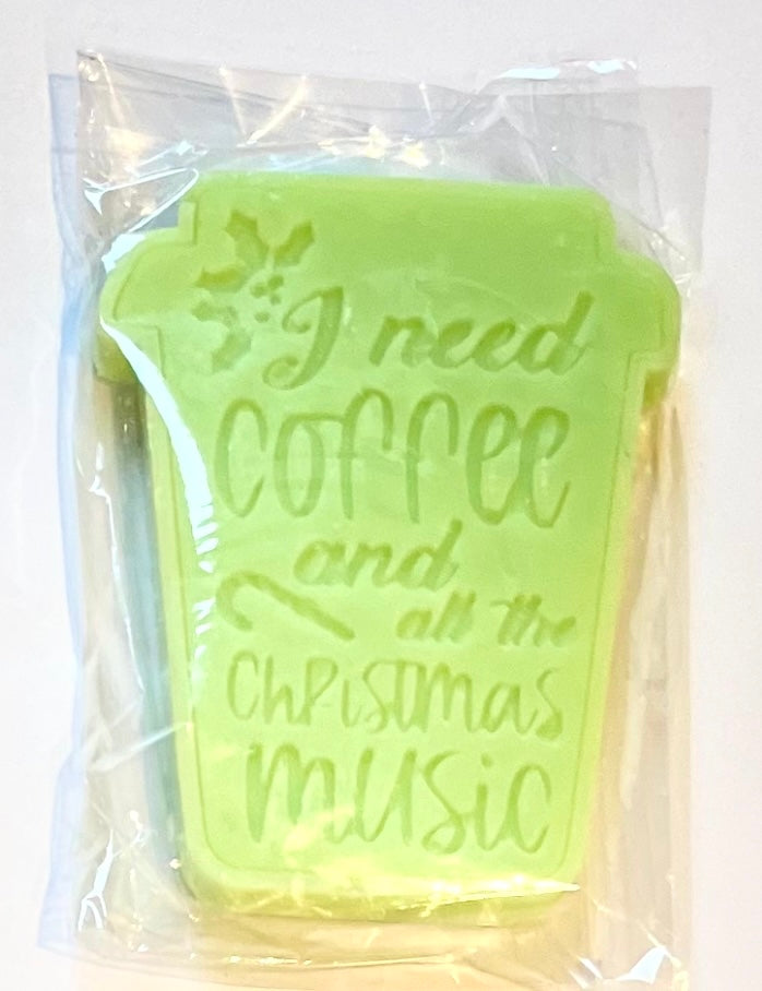 I Need Coffee and All the Christmas Music wax melt shape