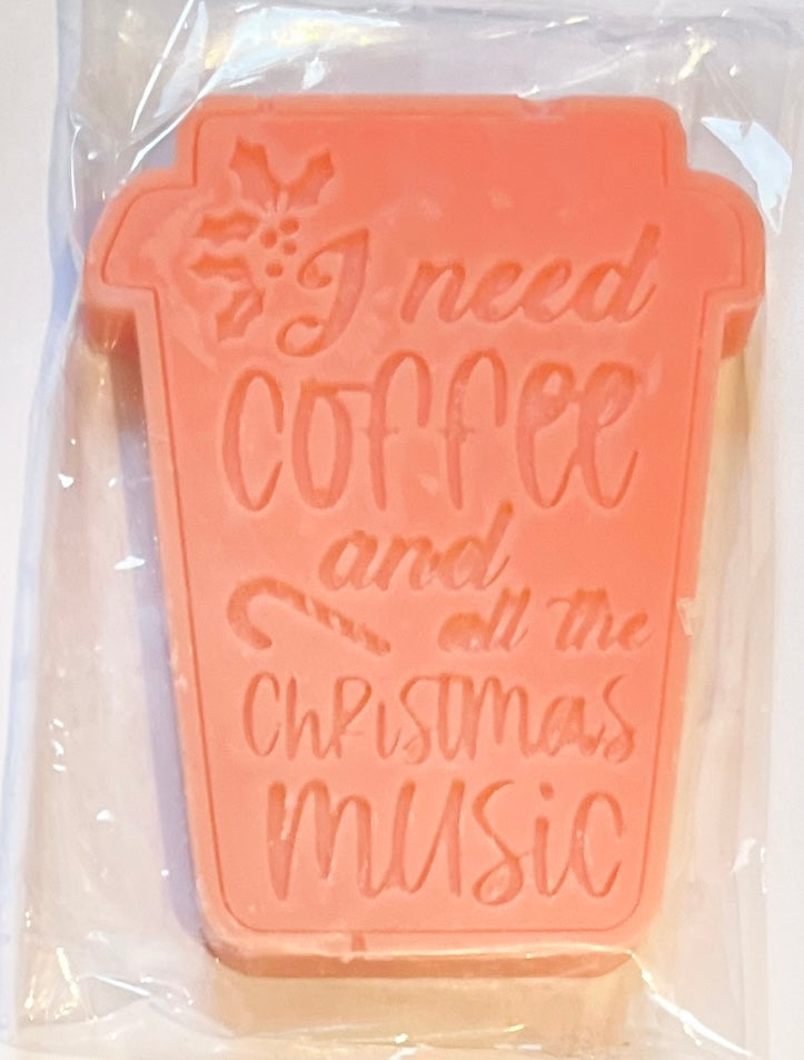 I Need Coffee and All the Christmas Music wax melt shape
