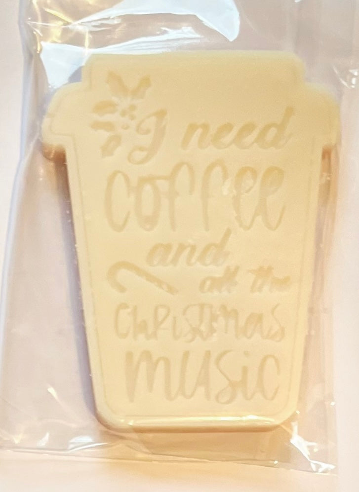I Need Coffee and All the Christmas Music wax melt shape