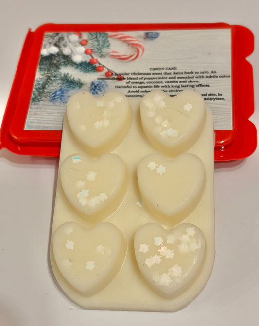 Candy Cane heart shaped wax melt clamshell