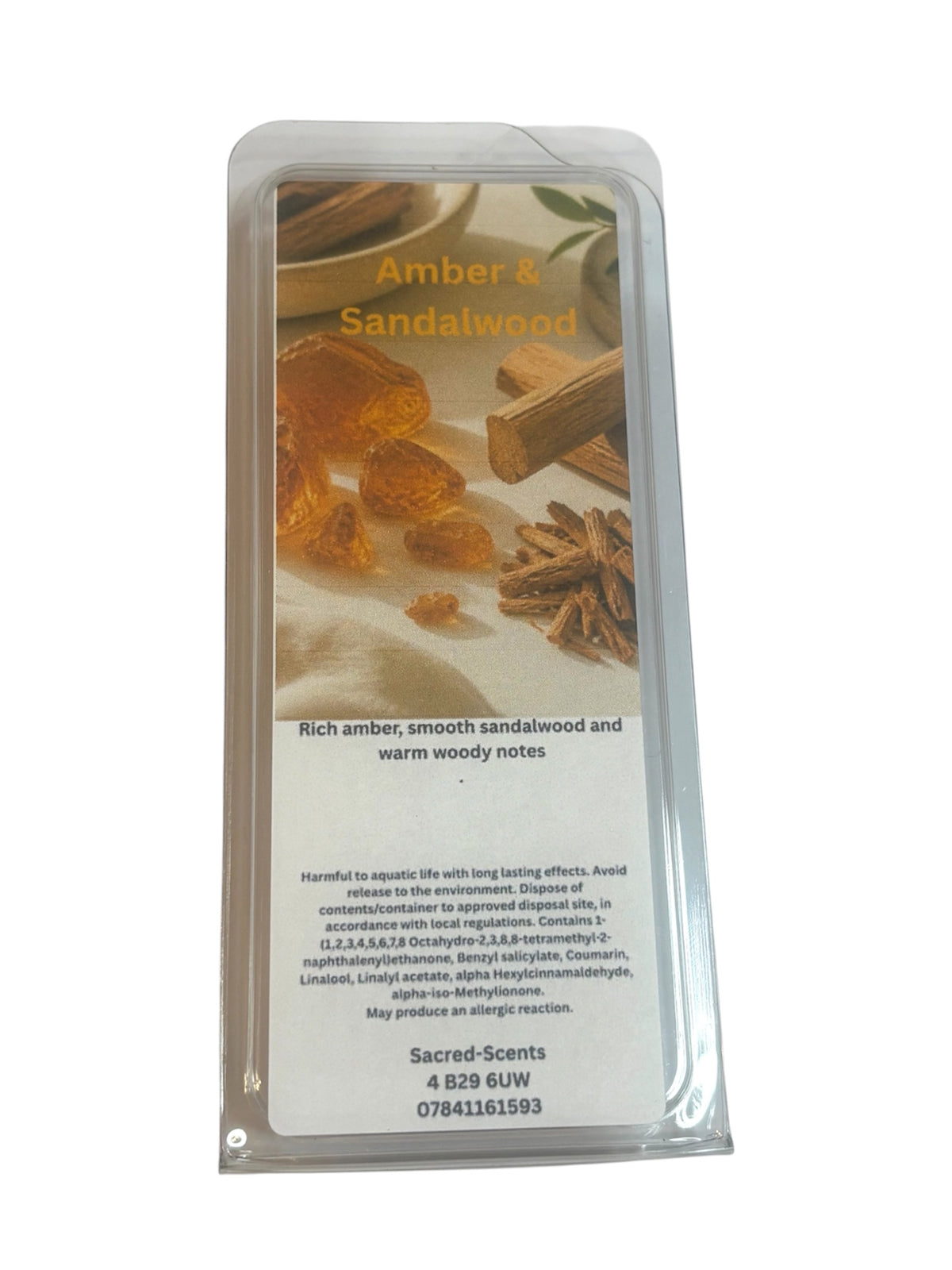 Amber & Sandalwood wax melt clamshell